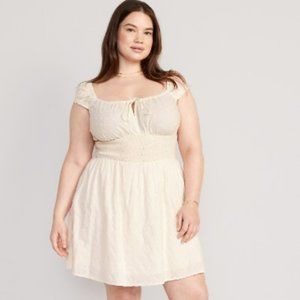 Waist-Defined Floral-Eyelet Mini Dress for Women